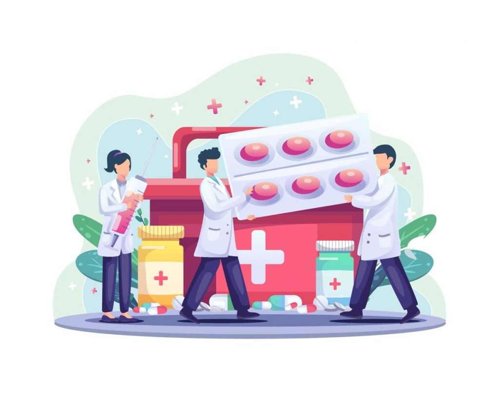 2136627 world health day illustration concept with group of medicos traga remedios e pilulas vetor 0cdc3